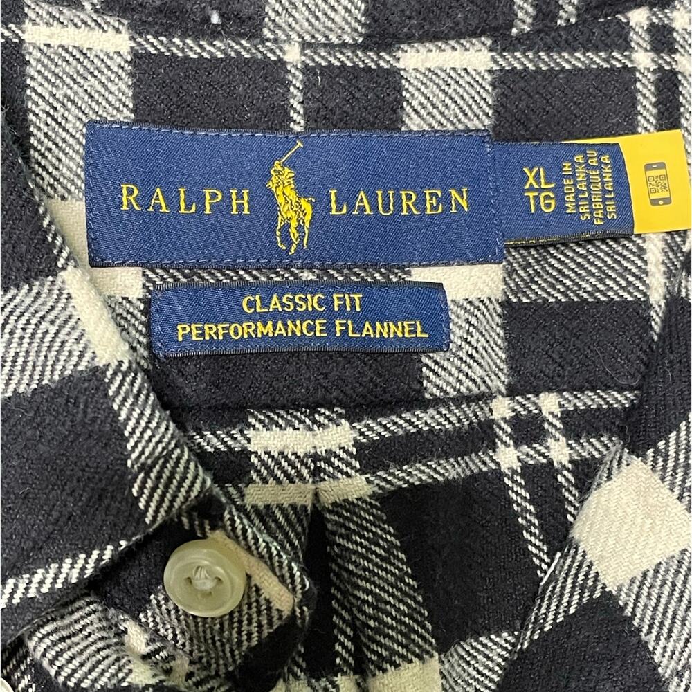 Ralph Lauren Black & Cream Plaid Performance Flannel Shirt XL - Picture 3 of 12